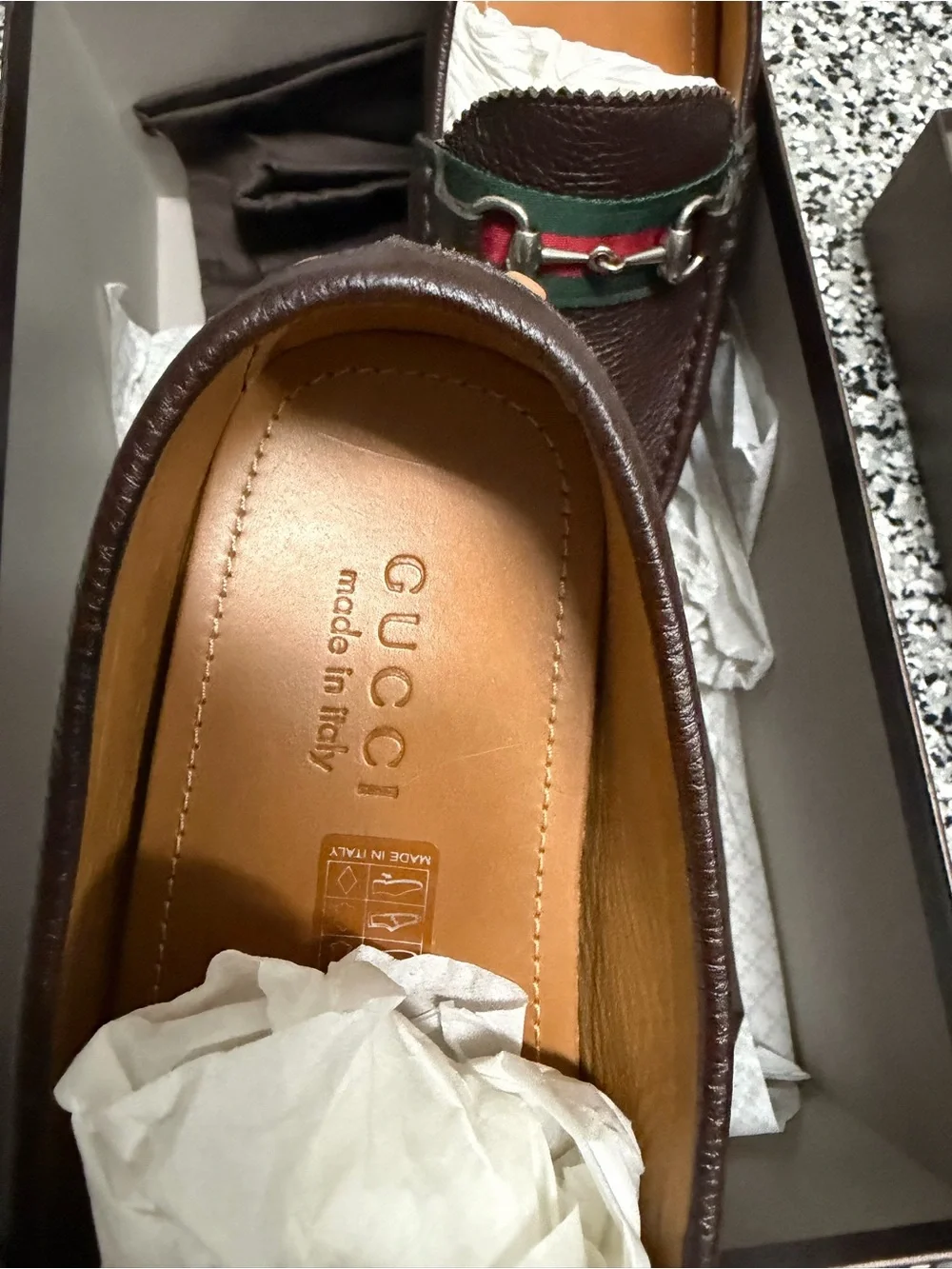 Gucci Brown Leather Horsebit Loafers with Green-Red Web